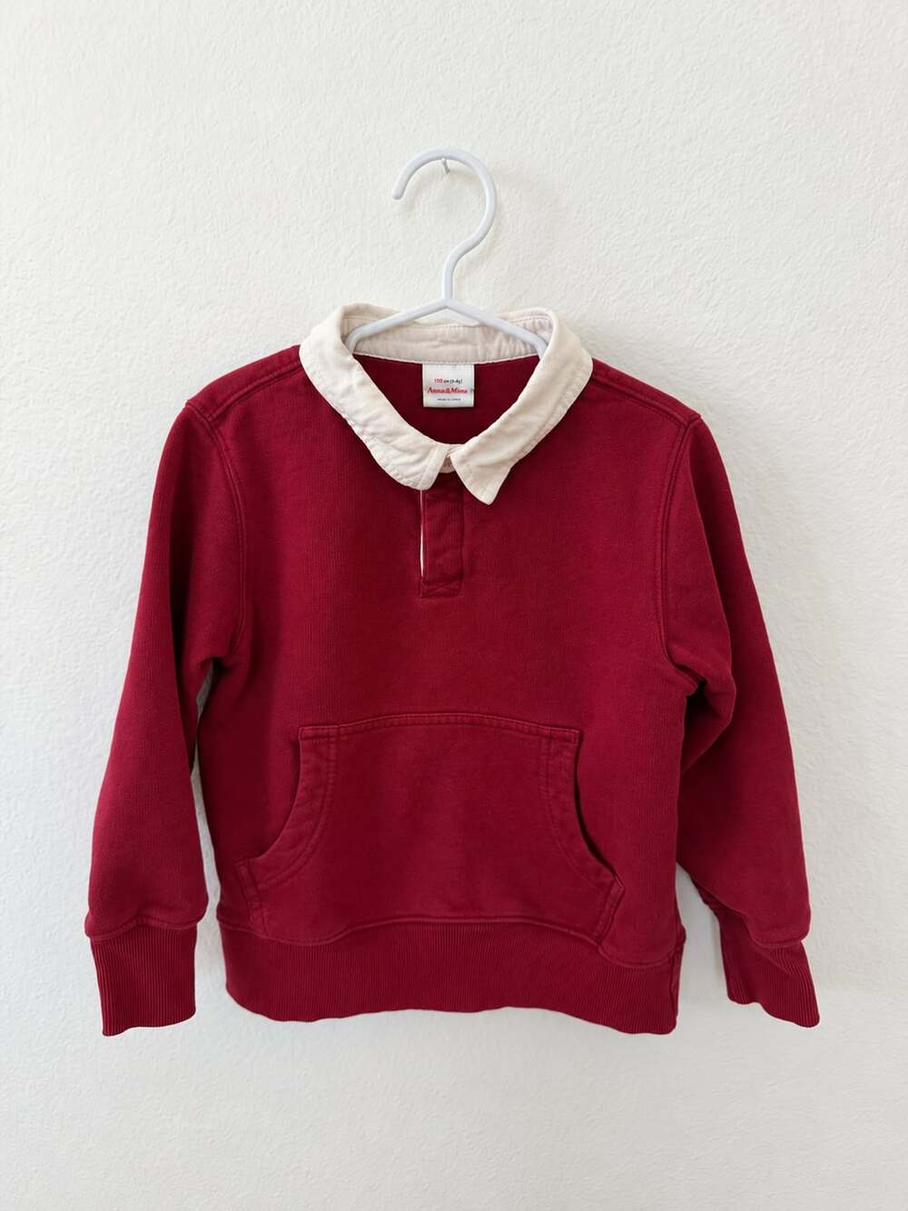 Hanna Andersson Rugby Sweatshirt Size 110 cm US 5 Red/Burgundy Collared Pocket